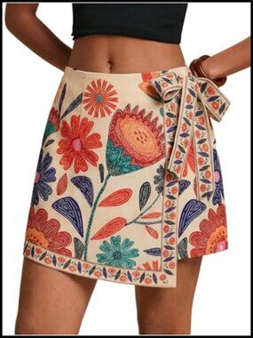 Floral Skort Wrap Tie Side High Waist Mini Skirt Shorts Summer Vacation